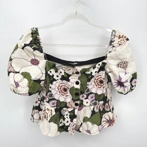 Maje Floral Top Puff Sleeve Sz L Boho Milkmaid Fairy Cottage‎ Loflower Peplum